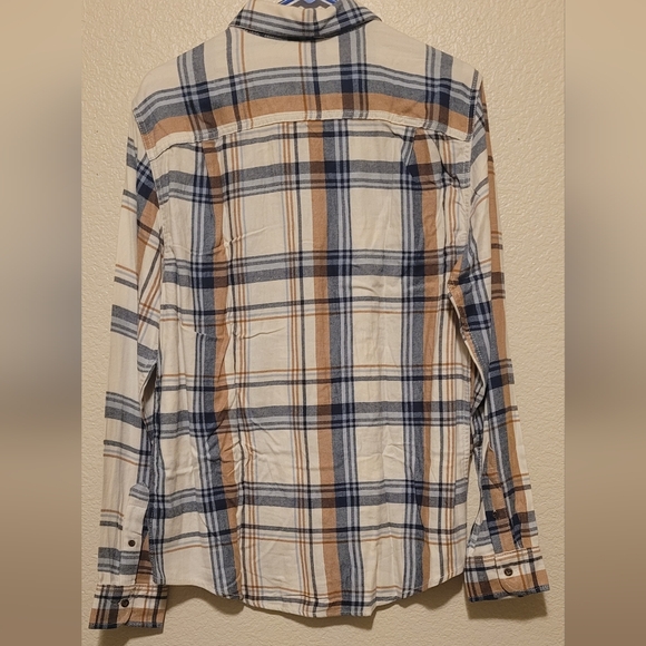 George Men's Long Sleeve Plaid Shirt in Cream, Navy, and Brown - Picture 2 of 2